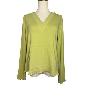 GH Bass Women’s Medium Pullover Sweater Lime Green Hooded Lightweight Y2K